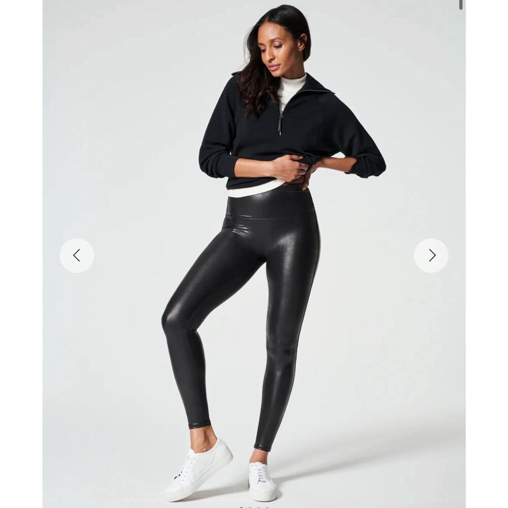 SPANX Shape Faux Leather Womens Leggings Pants - Black Size Large